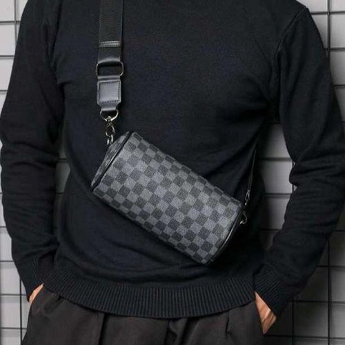 product_image_name-Fashion-Men Round Checkers Single Shoulder Crossbody Sling Crossbag, Large Capacity PU Leather Cross Bag, Men Bag Shoulder Bag, Mens Messenger Bag - Original Leather Men Cross Bag - Multipurpose Shoulder CrossBag-5