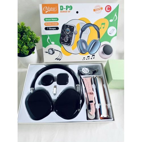 Generic DP9 Smart Watch Combo Set – Wireless Charger, Bluetooth Headset, Mini Speaker, 7 Straps, Fitness Tracker, Call & Message Smartwatch Gift - image 2