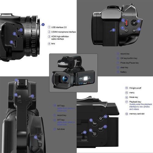 Generic 64MP 18X Zoom 4-Inch Touch Screen Handheld Digital Video Camera(16G) - Black - image 3