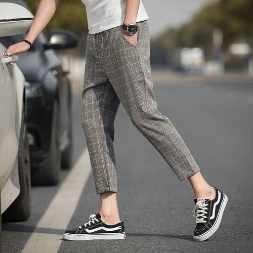 Fashion Casual Ankle-Length Plaid Pants Men Trousers Streetwear Jogger Pants  Men Pants