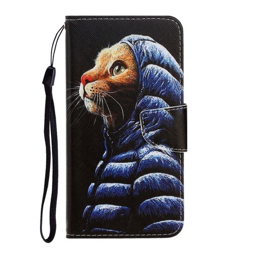 Generic For Xiaomi Redmi Note 10 Pro 5G 3D Colored Drawing Horizontal Flip  Leather Phone Case(Down Jacket Cat)