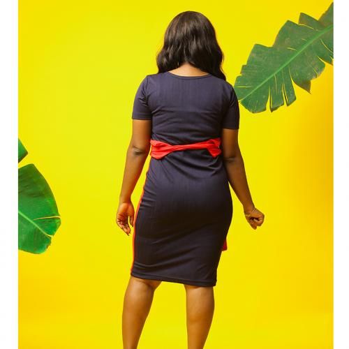 product_image_name-Virtue Clothier-Amber Short Sleeve Contrast Midi Dress-3