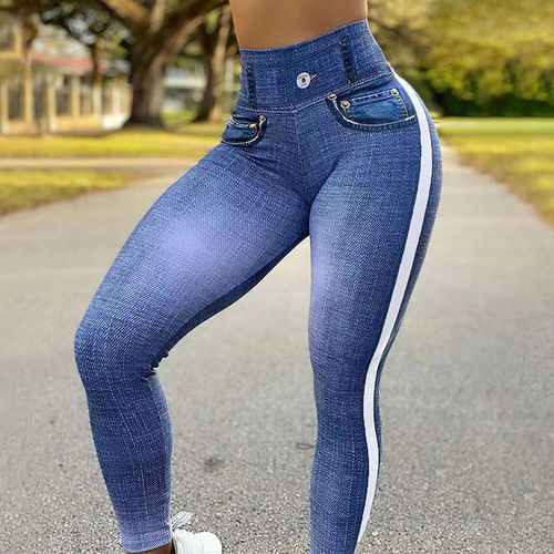 Generic High Waist Faux Denim Jean Leggings Slim Elastic Seamless S