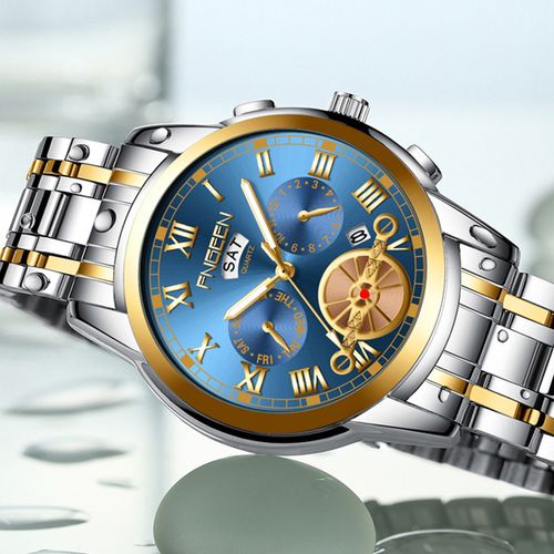 Fngeen Blue Double Calendar Business Waterproof Quartz Men's Watch ...