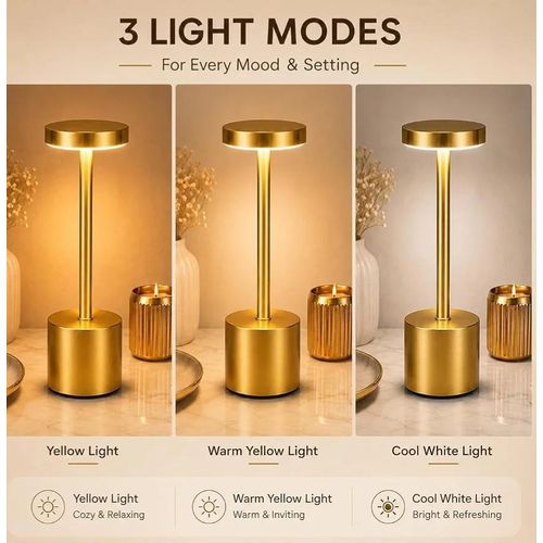Generic Gold Cylindrical Cordless Rechargeable LED Table Lamp with USB Charging - image 2
