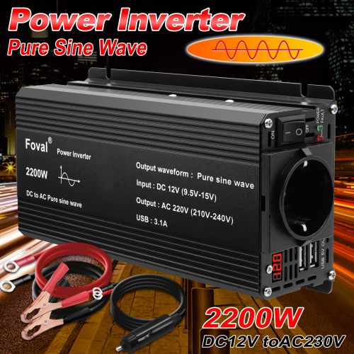 Generic Pure Sine Wave Inverter DC 12V To AC 220V 230V 1500W/2200W/2600W/3000W  LED Voltmeter Converter Transformer Universal EU Socket