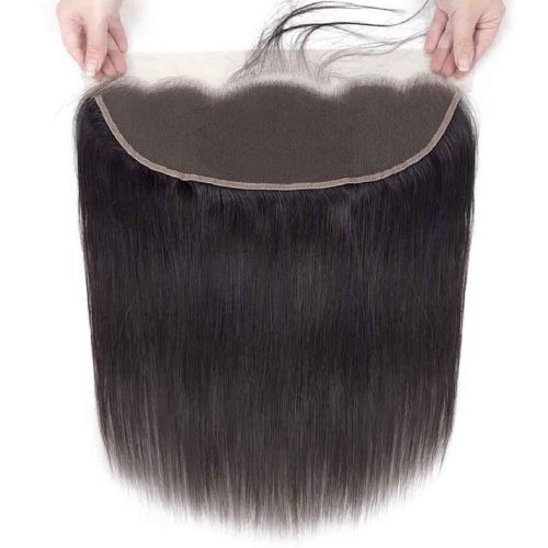 Straight Lace Closure 13x4 Hd Lace Frontal Closure Transparent Lace Frontal  Closure Brazilian Straight Human Hair Natural Black Hair Color（18Inch,13x4