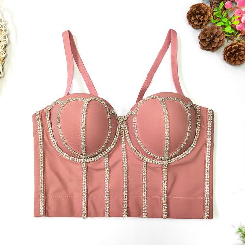 Fashion (Dark Pink)Cupnaya Handmade Women Glitter Diamante Crop Top Push-Up  Bustier Clubwear Short Corset Bralette Inner Tube Vest Black White WEF