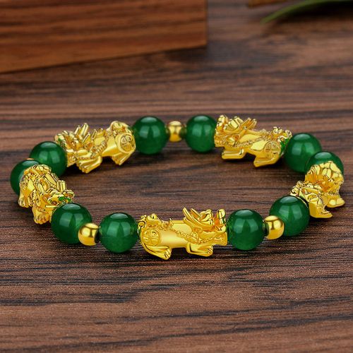 Fashion Mens Golden Feng Shui Black Obsidian Wealth Bracelet