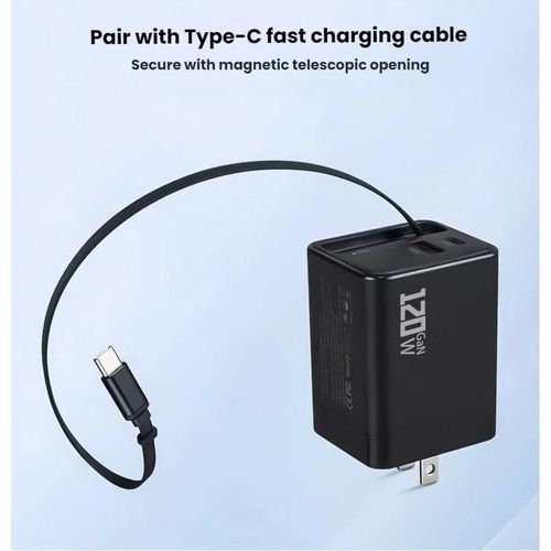 product_image_name-Generic-2 in 1 120W Fast Charging Built-in Retractable Cable Charger Multi-Port USB Type-C Charger White-3