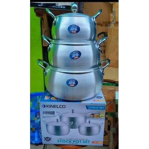 Kinelco 3pcs Belly-Shaped Aluminum Stock Pot