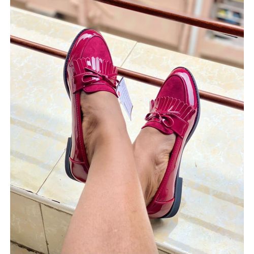 product_image_name-Oliveria lan-Classic Glossy Women Loafers-Wine (EM65W)-1