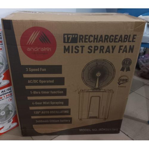Andrakk 17" RECHARGEABLE MIST SPRAY FAN - image 3