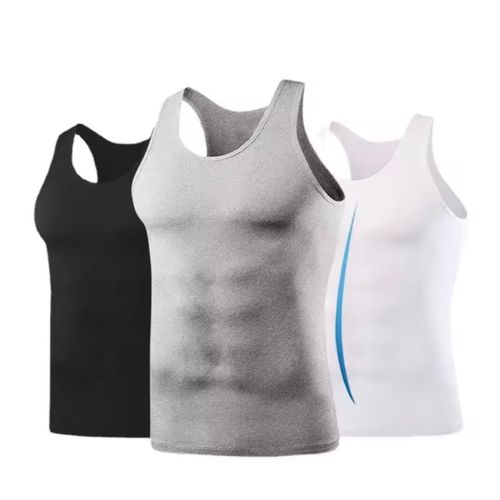 product_image_name-Fashion-Black white grey Men Singlets Summer Solid Color Plus Size Men's Breathable Elastic Vest Youth Cross Bar Sports Sweatshirt Base Trendy Athletic Innerwear underwear undershirt-2