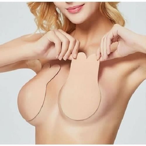 Fashion Women Invisible Adhesive Sticky Rabbit Ear Push Up Bra(Nude)