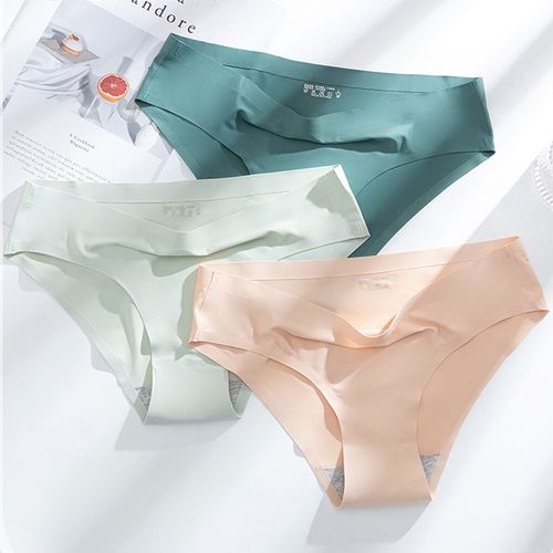 3Pcs/Set Seamless Underwear Silk Women's Solid Color Panties Lady Ruffle  Underpants Girls Briefs Invisible Panty Sexy Lingerie