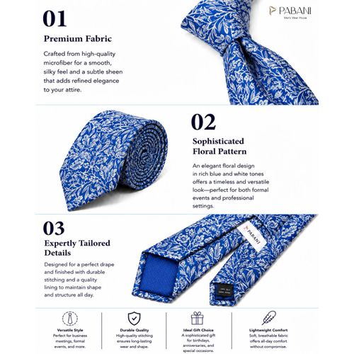 PABANI Premium Blue Floral Print Mens Silk Tie For Weddings - image 3