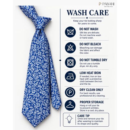 PABANI Premium Blue Floral Print Mens Silk Tie For Weddings - image 5
