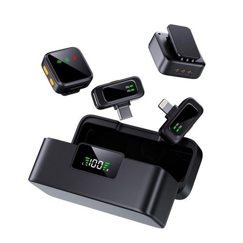 product_image_name-Jbl-T40 Wireless Microphone noise cancellation long Battery Life Clip-on Design buckle Portable dual receiver Lapel Mic Charging case, Wireless Mic for Video Recording, YouTube, Facebook, Live Stream for Type C Android & iPhone (Dual Reciver Universal-4