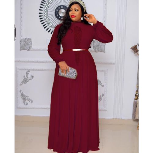 Brown Two-Piece Illusion Long Sleeves Dress - Fashion Chingu