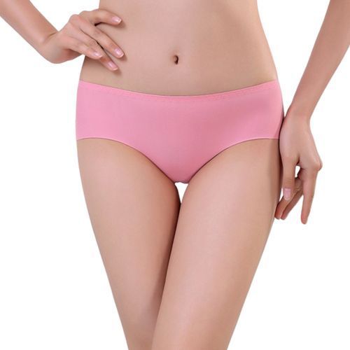 Fashion Women Ultra-thin Breathable Seamless Mid Waist Ice-silk Briefs Panty -Pink