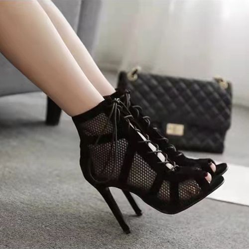 Alyona Black Patent Gem Lace Up Stiletto Heels | SIMMI London