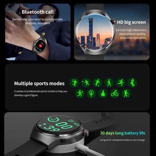 NFC Smart Watch Men GT4 PRO AMOLED 360*360 HD Screen Heart Rate