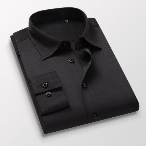 Fashion Men's Corporate Quality Plain Slim Fit Long Sleeve Black Shirt