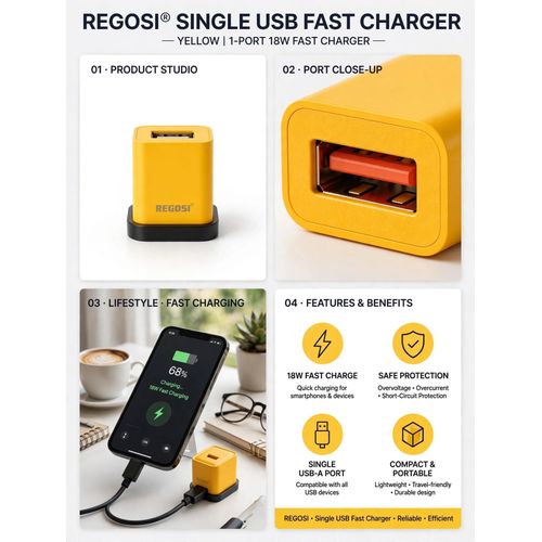 Generic Fast USB Wall Charger 5V 2.1A - Single Port Yellow - UK Plug - image 3