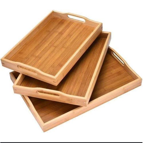 Generic 3 IN 1 Rectangular Wooden Food and Drink Serving Tray Set