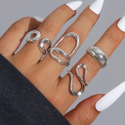 product_image_name-Fashion-4pcs Silver Trendy Rings Knuckle Ring Set for ladies -1
