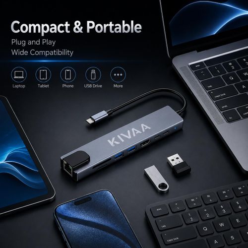 KIVAA 8 In 1 USB C Adapter, Type C HUB Ethernet HDMI Adapter - image 3