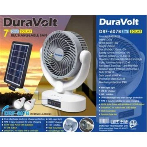 product_image_name-Duravolt-High Speed 7 Inches 3 In 1 Rechargeable Table Fan With Solar Panel Bulbs -1