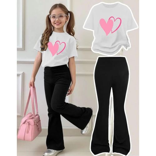 product_image_name-Fashion-Cute Fashionable And Unique 2 Piece Outfits Set T Shirt Polo Top For Kids Boot Cut Pant Trouser Up And Down Clothes Girls-1