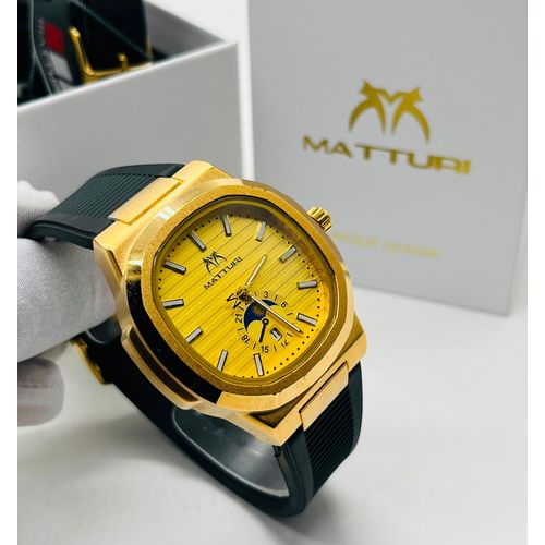 MATTURI Original Quality & Extra Premium Unisex Black/Gold Silicon Rubber Strap Wristwatch