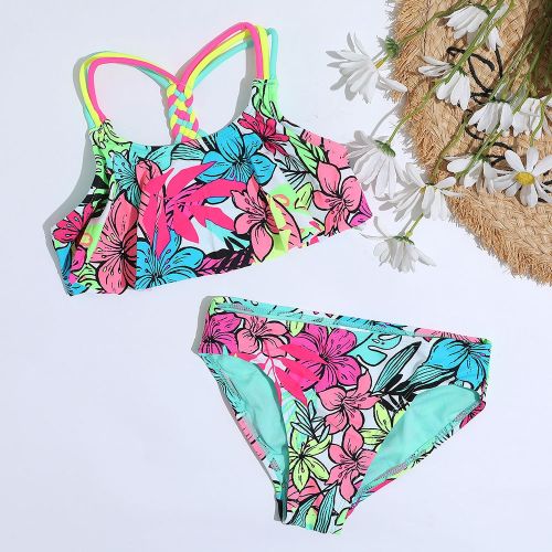 Fashion Years Flounce Girl Swimsuit Kids Tropical Floral Two Piece ...
