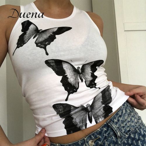 Fashion (Dark Grey)Duena Tie Dye Tank Top Summer Women Y2K Vintage Printed  Streetwear White Round Neck Crop Sleeveless Tanks XXA