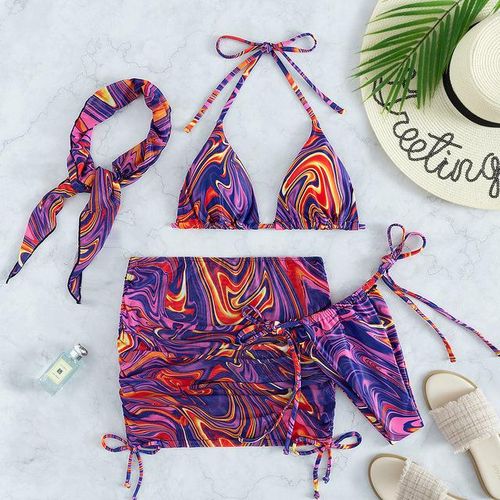 Generic 2023 Wave Print Swimsuit Sexy Bathing Suits 4 Piece