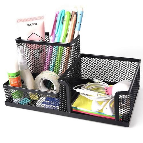 Generic Mesh Desk Organizer with Pen Holder & Sticky Note Compartment – Multipurpose Office Stationery Storage Caddy-Black - image 4