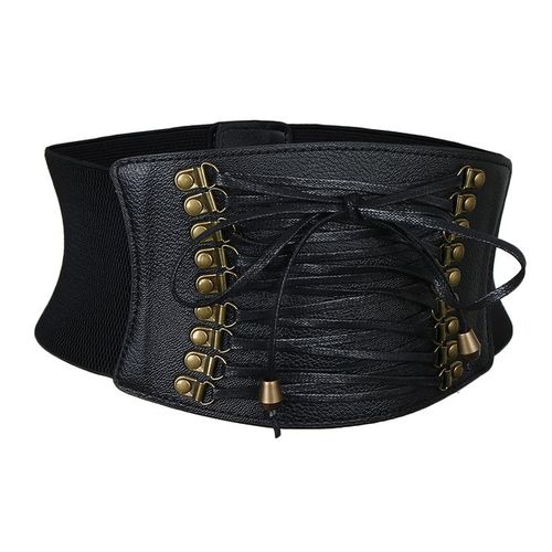 Generic Women Retro Steampunk Leather Waist Belt Cincher Waspie Wide  Elastic