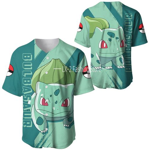 Generic Pokemon Bulbasaur Baseball Jersey Mens Women Short