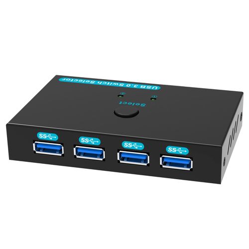 USB 3.0 Switch Selector,Switcher Adapter 4 Port USB Peripheral Switcher Box  Hub for Mouse, Keyboard, Scanner, Printer, PCs with One-Button Switch and 2  Pack USB Cable 