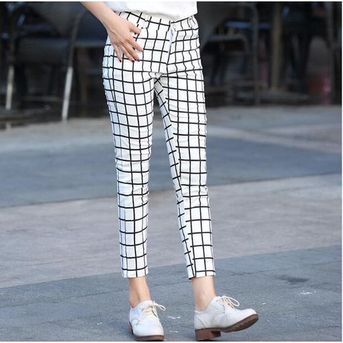 Fashion Cotton Plaid Pants Women Summer Office Work Ladies Check Trousers  Hot Pants