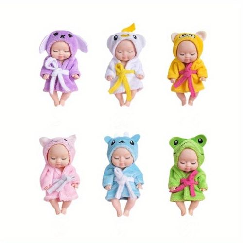 product_image_name-Digabi-1pc Or 6pcs of Rebirth Princess Dolls - 10.92 cm Tall Mini Baby Dolls That Are Soft, Cuddly, And Charming Companions Dressed in Pink And Blue Bathrobes. These Reborn Dolls Are Ideal for Children Aged 3 to 6, Perfect for Playing, Hugging-Blue-6