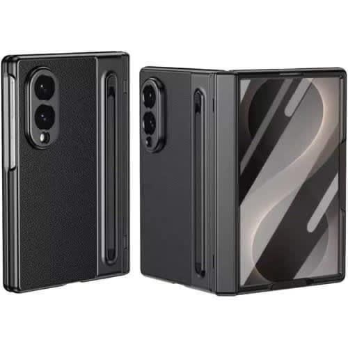 Generic Samsung Galaxy Z Fold 8 Plating Leather Case With S Pen - Black