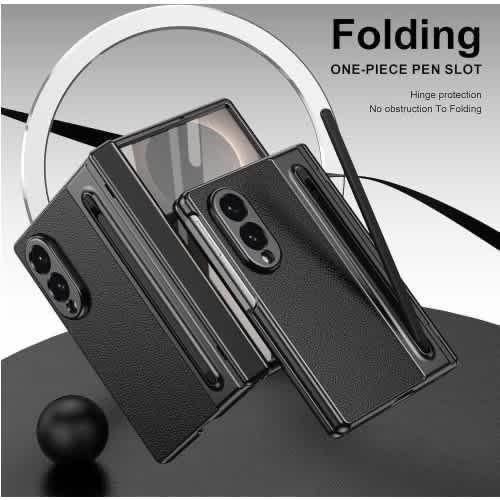 Generic Samsung Galaxy Z Fold 8 Plating Leather Case With S Pen - Black - image 2