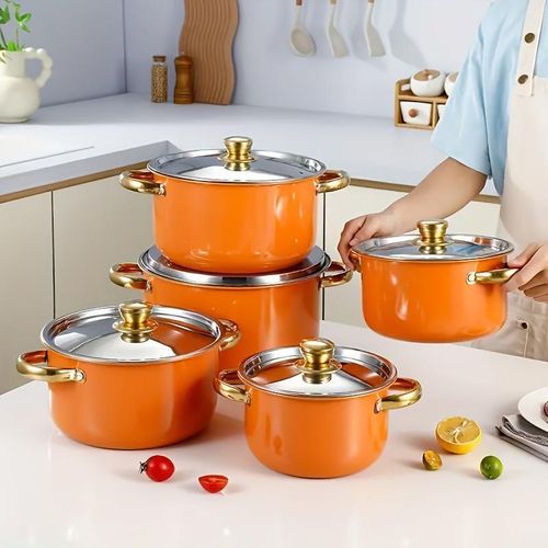 Generic Home Kitchen Cookware Set - 10-Piece Basic Stainless Steel Set, Suitable for Gas and Electric Stoves - Orange - image 2