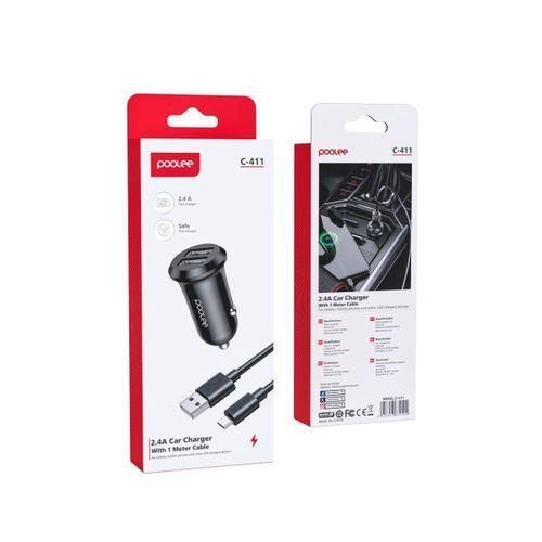product_image_name-POOLEE-C411 Dual Port 2.4A Car Charger, Fast Charging for Devices On the Go - Black-1
