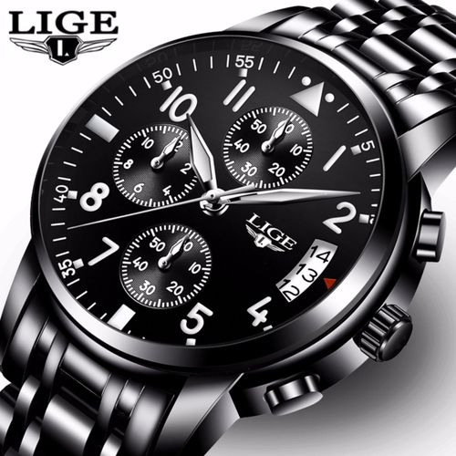 LIGE Watches Mens Fashion Waterproof Stainless Steel Analogue