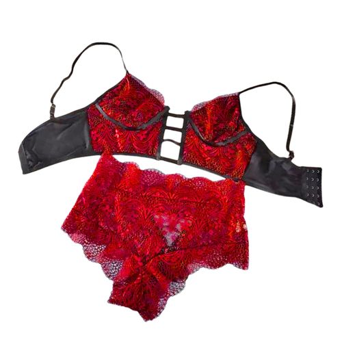 Generic Women Bra Set Panty Underwear Suit Nightwear Wireless Bralette XXL  Red